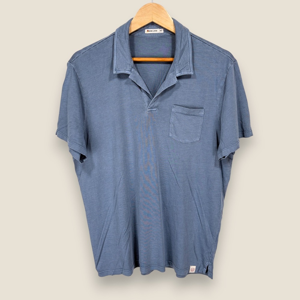 Marine Layer Men's Short Sleeve Polo in Washed Blue